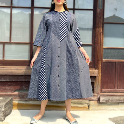 儀右ヱ門【久留米絣前開きワンピース】２１１