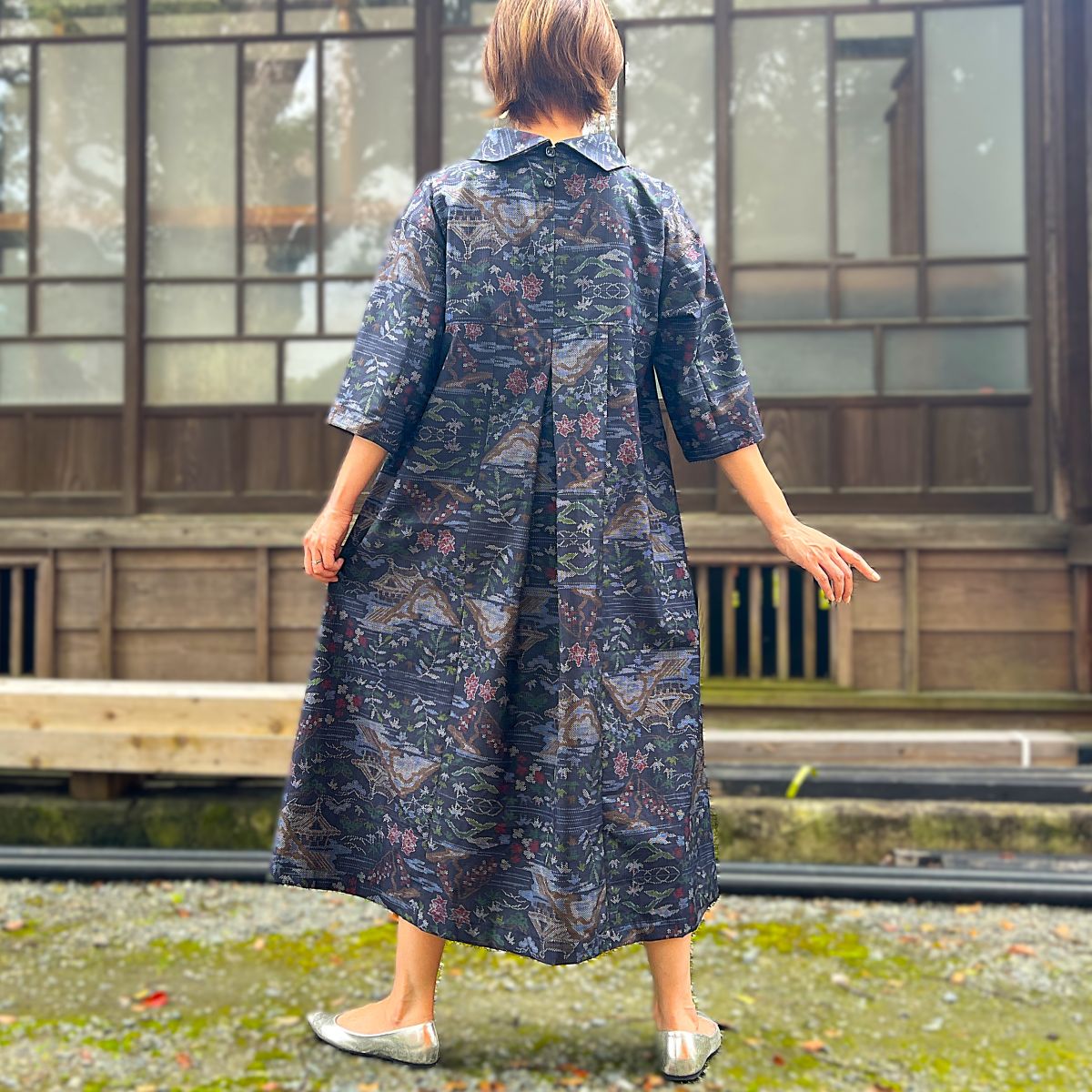 【大島紬後えりワンピース】 OUOP７