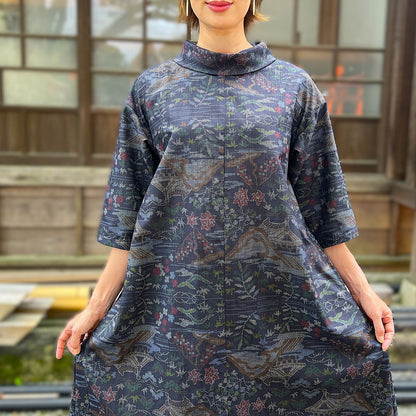 【大島紬後えりワンピース】 OUOP７