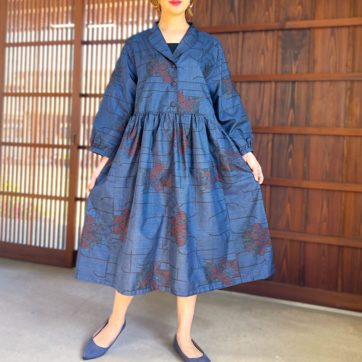 大島紬リメイク襟付きワンピース】9．20．13 – こっとん