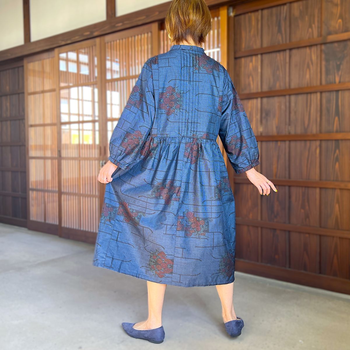 大島紬　ティアードワンピースM　着物リメイク SOLD 着物リメイク ワンピース 大島紬 M〜L ワンピース さら