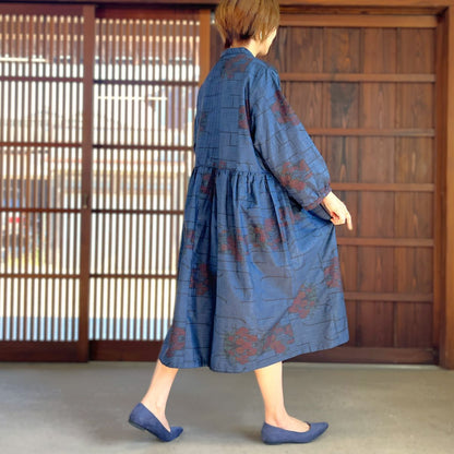 【大島紬リメイク襟付きワンピース】９．２０．１３