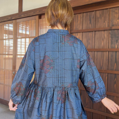 【大島紬リメイク襟付きワンピース】９．２０．１３