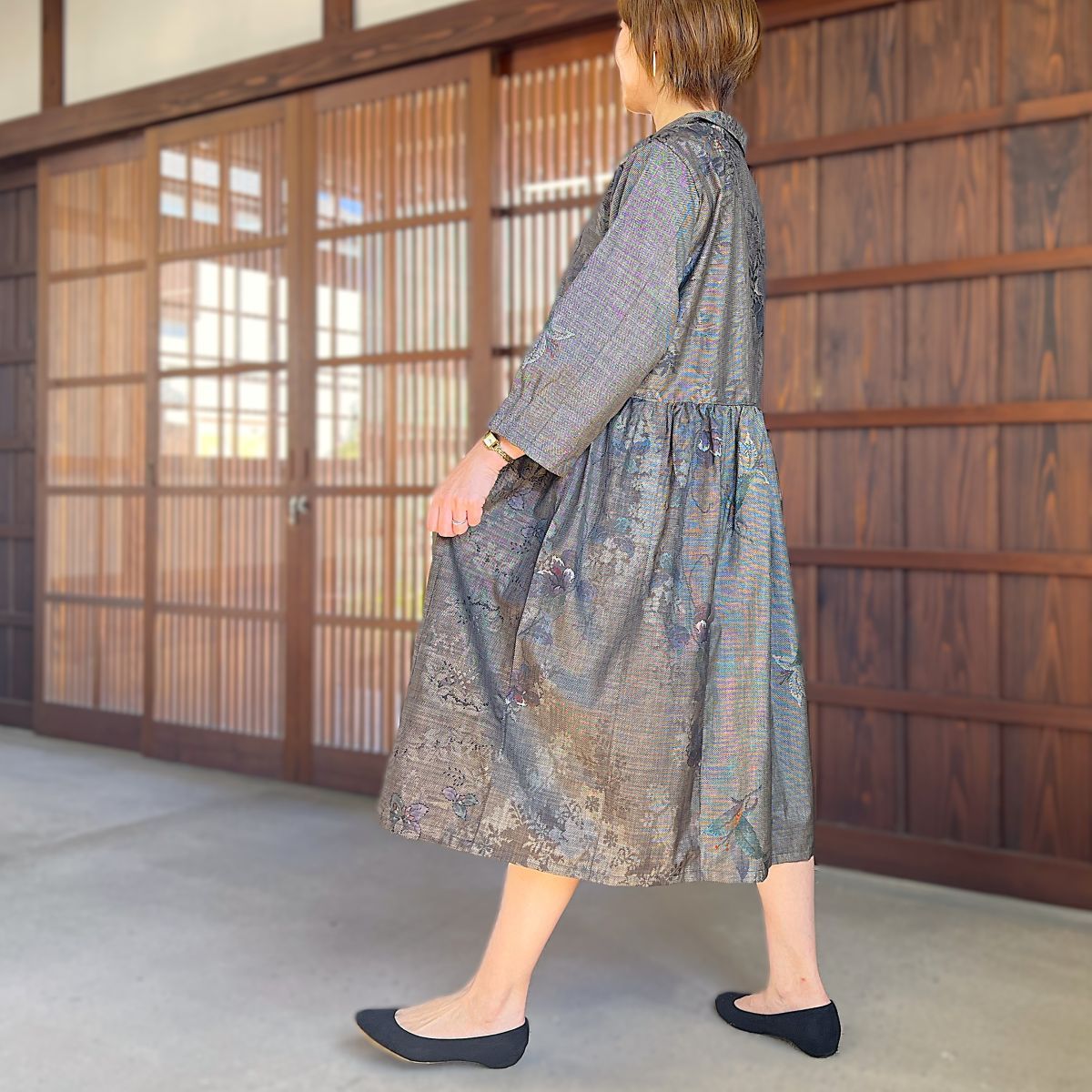 泥大島紬アレンジ襟付きワンピース】9．20．7 – こっとんコットン