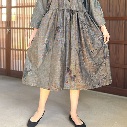 【泥大島紬アレンジ襟付きワンピース】９．２０．７