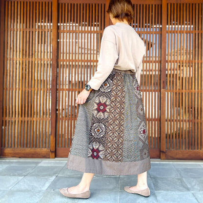 【大島紬リメイクフレアギャザースカート】高木ふくえ作　１０．１２．３