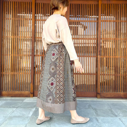 【大島紬リメイクフレアギャザースカート】高木ふくえ作　１０．１２．３