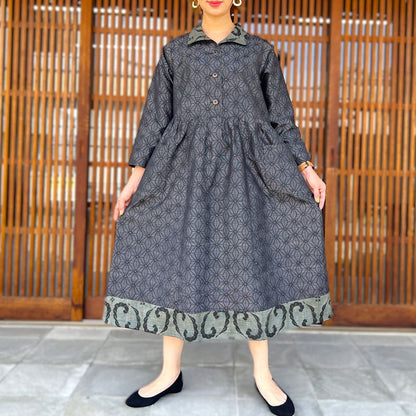 【大島紬アレンジ襟付きワンピース】高木ふくえ作　１０．１２．２