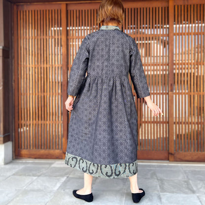 【大島紬アレンジ襟付きワンピース】高木ふくえ作　１０．１２．２