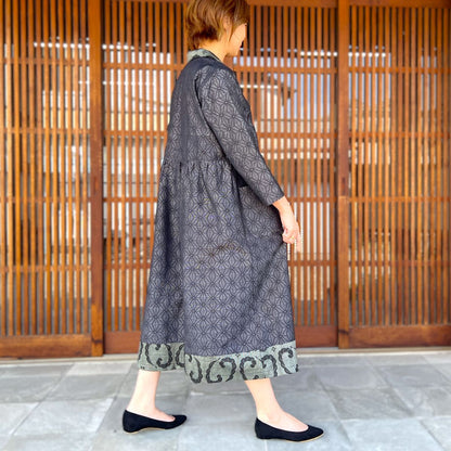 【大島紬アレンジ襟付きワンピース】高木ふくえ作　１０．１２．２