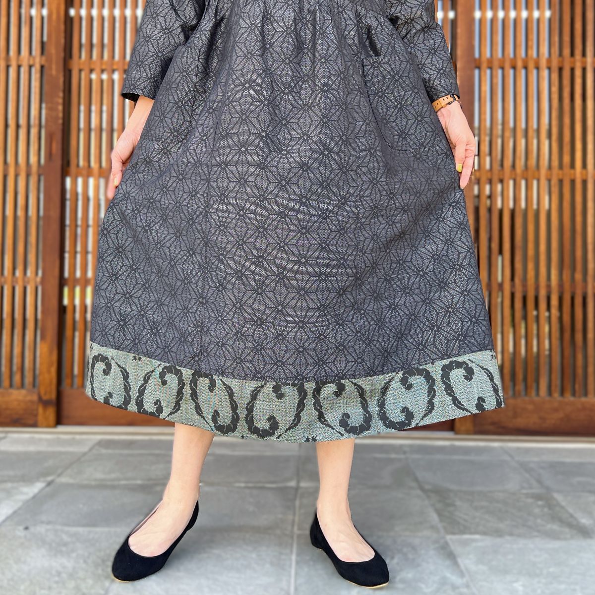 【大島紬アレンジ襟付きワンピース】高木ふくえ作　１０．１２．２