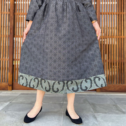 【大島紬アレンジ襟付きワンピース】高木ふくえ作　１０．１２．２