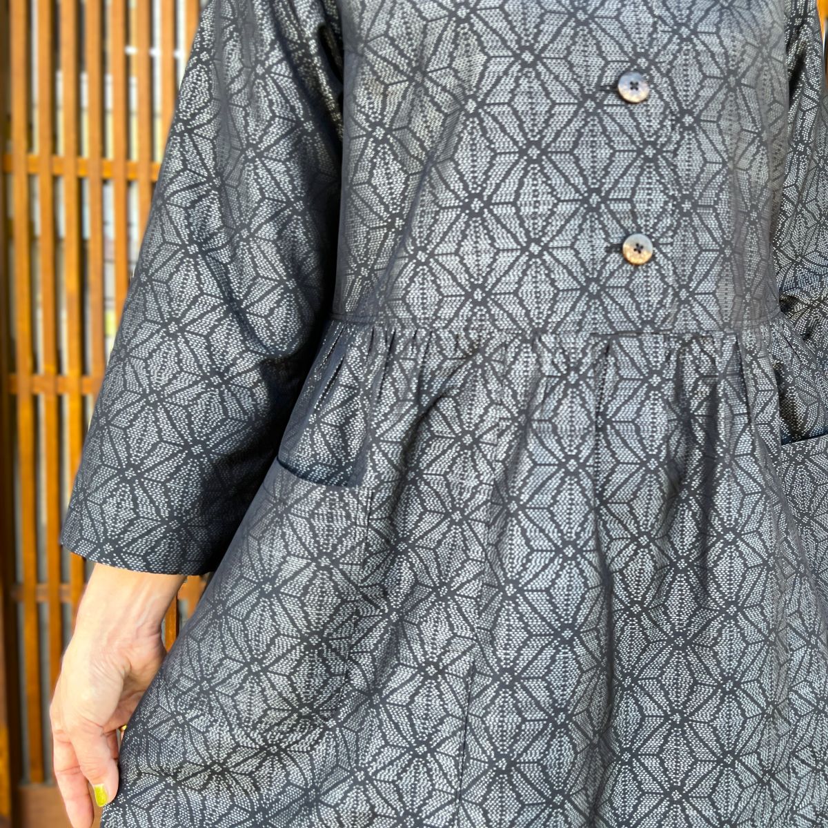 【大島紬アレンジ襟付きワンピース】高木ふくえ作　１０．１２．２