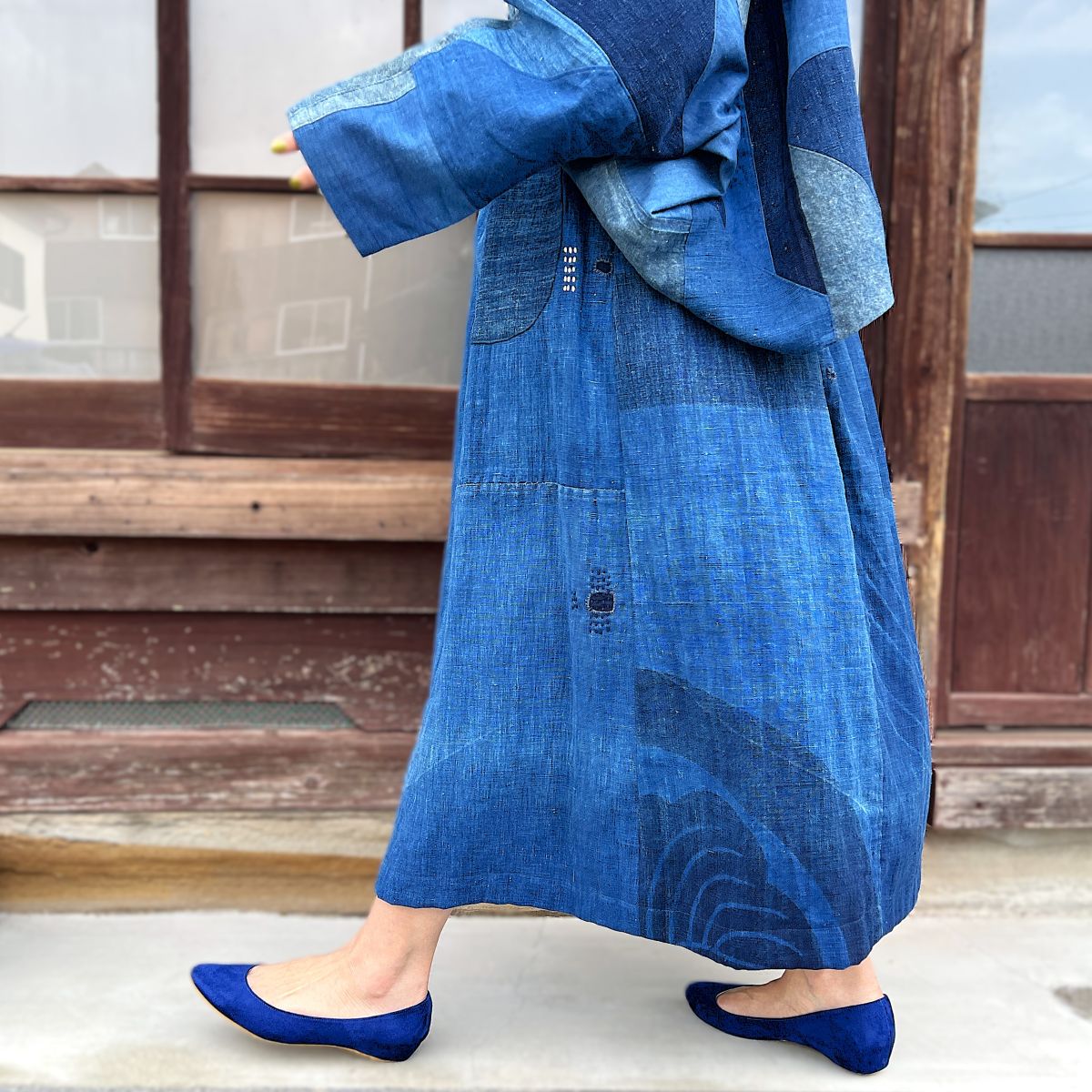 処分☆襤褸・古布・継ぎ接ぎ821-1☆リメイク 古布リメイク 藍染リバーシブルミニフードジャケット 筒描き 型染 襤褸