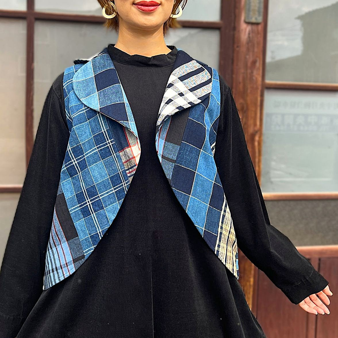 【古布アレンジ襟付きベスト】 MK１