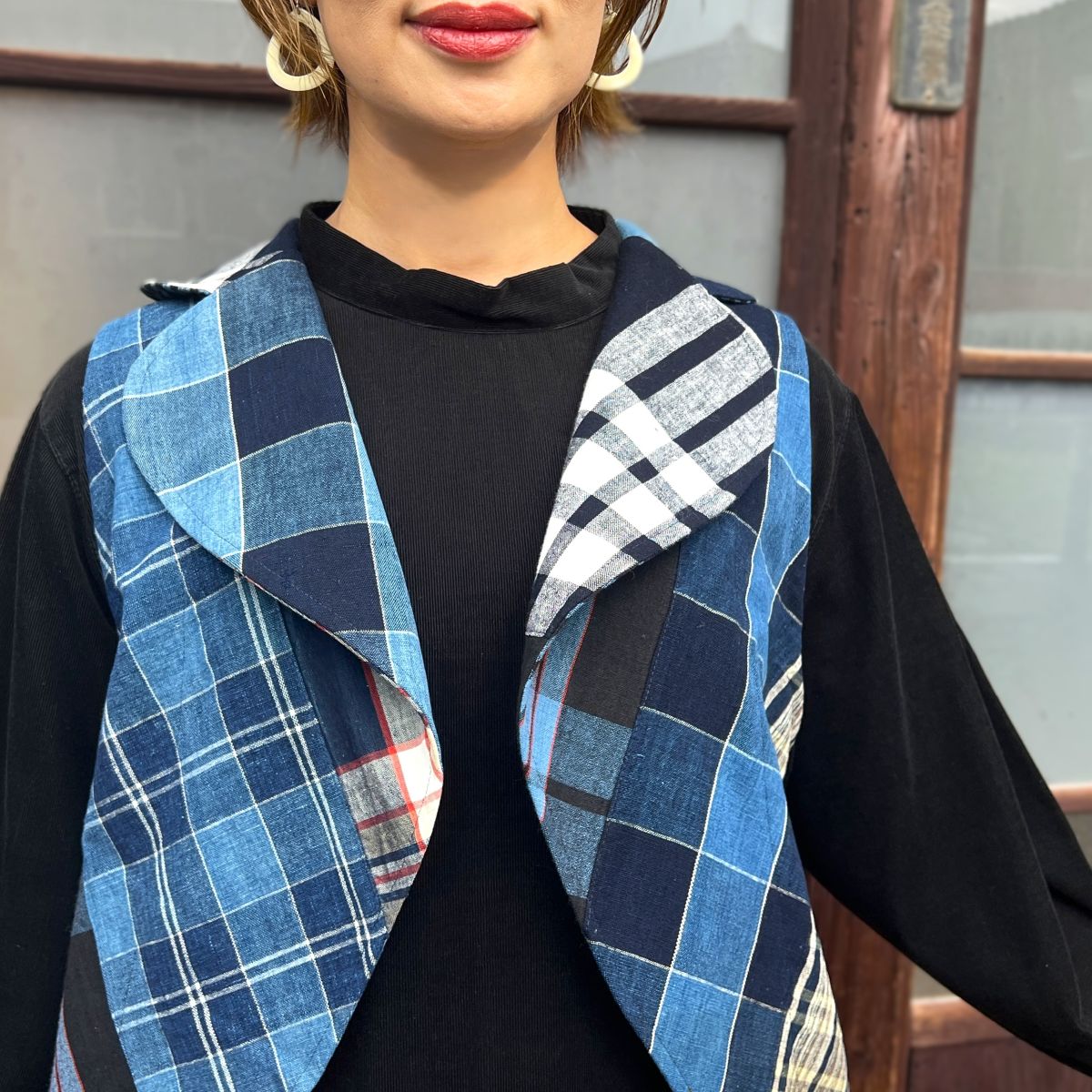 【古布アレンジ襟付きベスト】 MK１