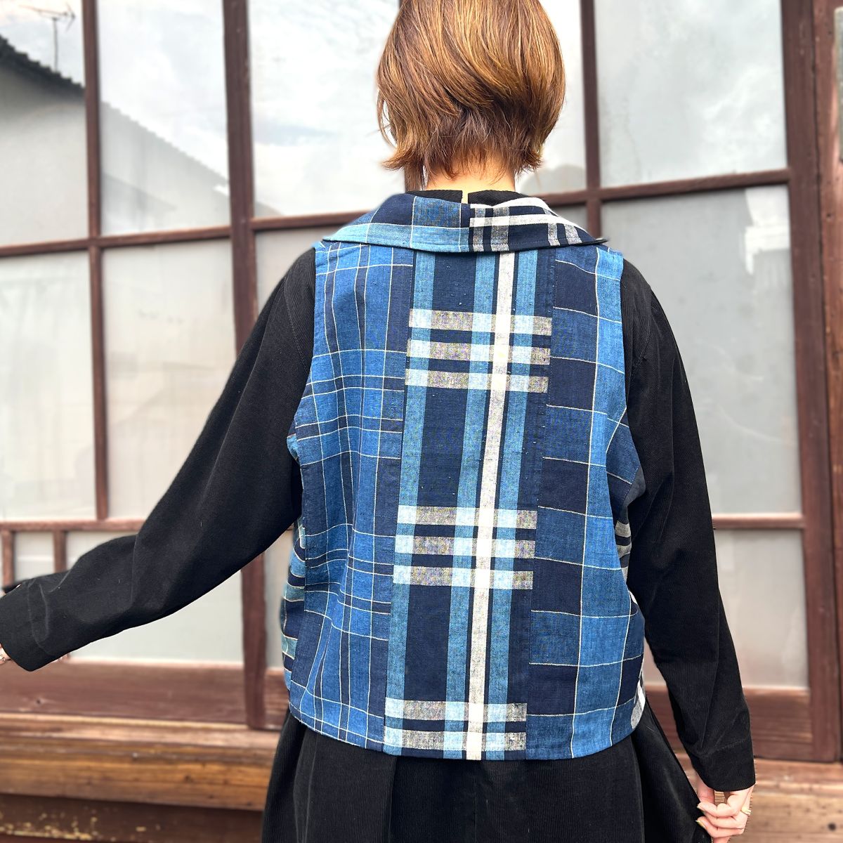 【古布アレンジ襟付きベスト】 MK１