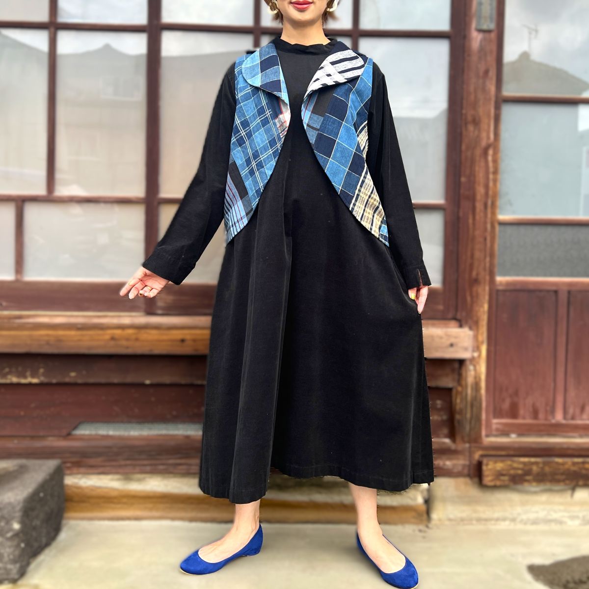 【古布アレンジ襟付きベスト】 MK１