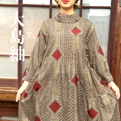 【大島紬アレンジティアードワンピース】３．５．７