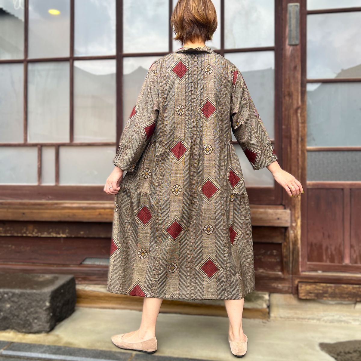 大島紬アレンジティアードワンピース】3．5．7 – こっとんコットン