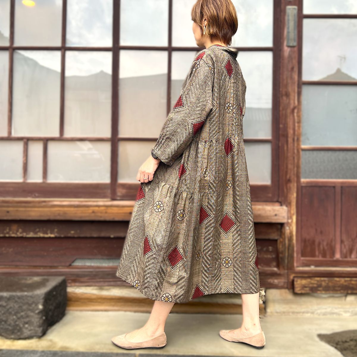 大島紬アレンジティアードワンピース】3．5．7 – こっとんコットン