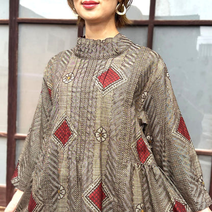 【大島紬アレンジティアードワンピース】３．５．７