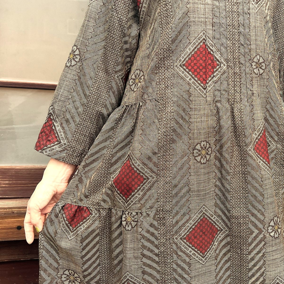 【大島紬アレンジティアードワンピース】３．５．７