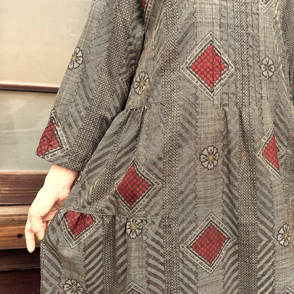 【大島紬アレンジティアードワンピース】３．５．７