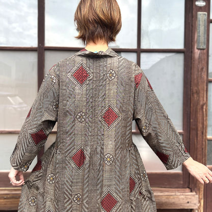 【大島紬アレンジティアードワンピース】３．５．７