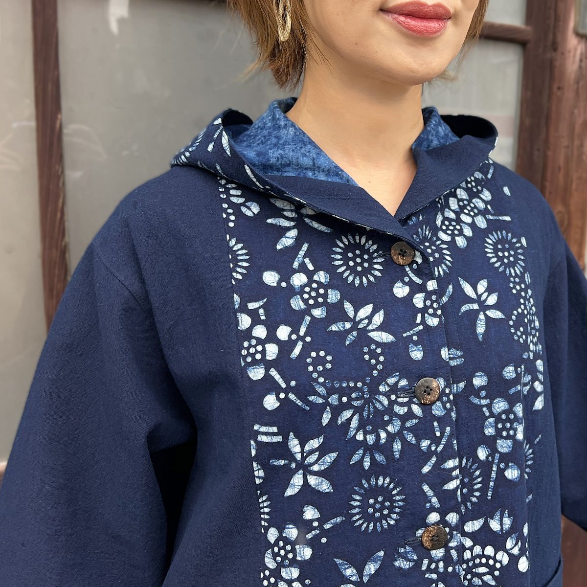 【古布リメイクフード付き本藍染めジャケット】高木ふくえ作　10.21.2