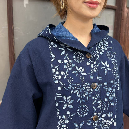 【古布リメイクフード付き本藍染めジャケット】高木ふくえ作　10.21.2