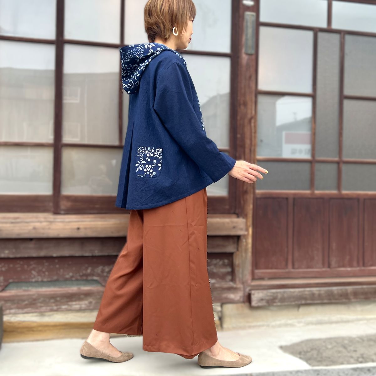 【古布リメイクフード付き本藍染めジャケット】高木ふくえ作　10.21.2