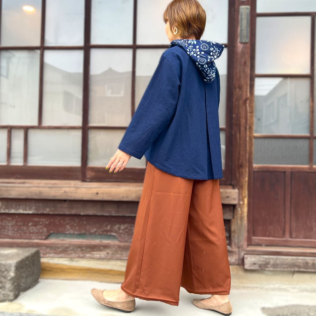 【古布リメイクフード付き本藍染めジャケット】高木ふくえ作　10.21.2