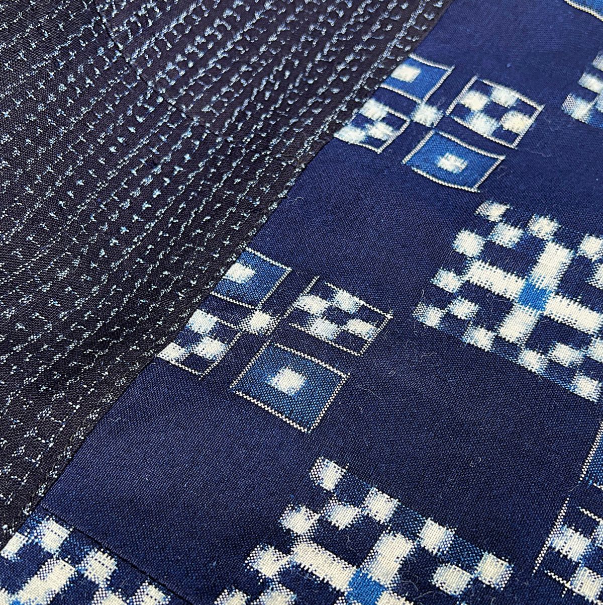 [Old Cloth Arrangement Long Vest] Fukue Takagi Tunic Pattern Dyed Tube Painting Indigo Dyed