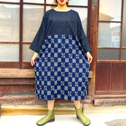 【古布手織り絣アレンジワンピース】10.22.4