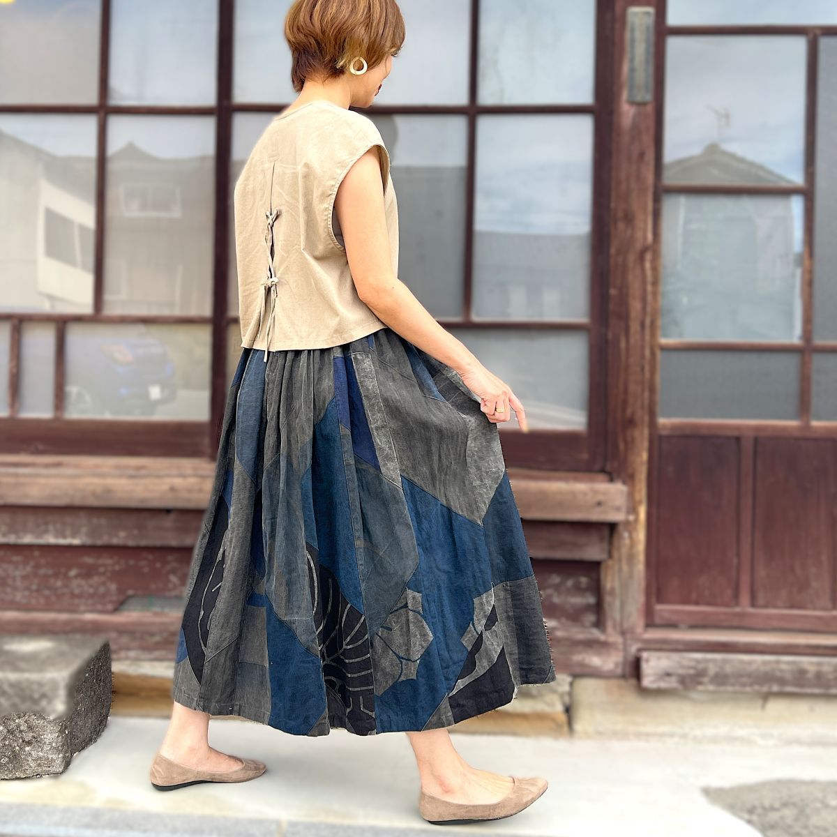 【古布アレンジパッチワークスカート】MKSK
