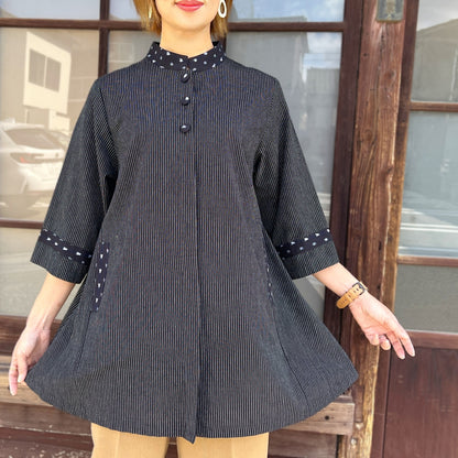 【久留米絣前開きブラウス】１０３８