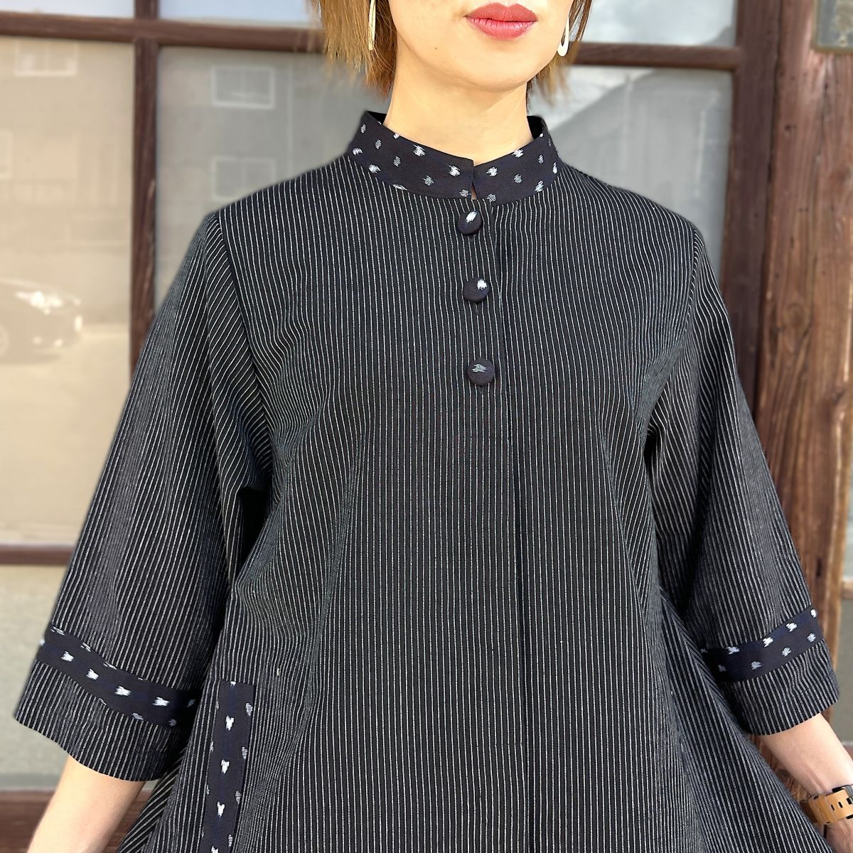 【久留米絣前開きブラウス】１０３８