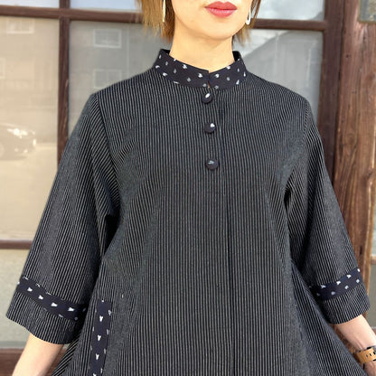 【久留米絣前開きブラウス】１０３８