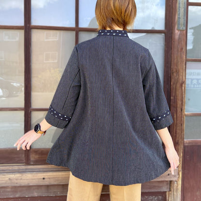 【久留米絣前開きブラウス】１０３８
