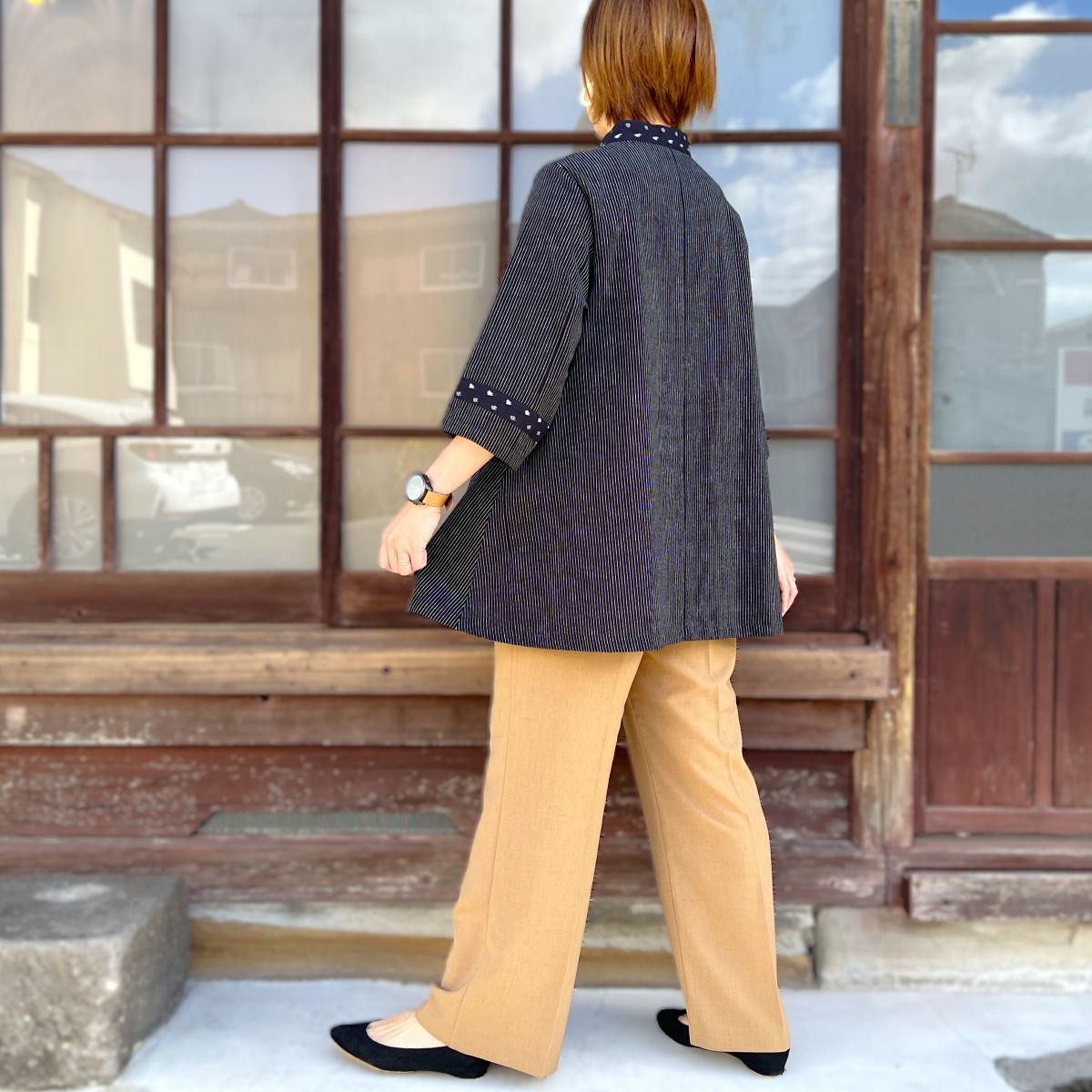 【久留米絣前開きブラウス】１０３８