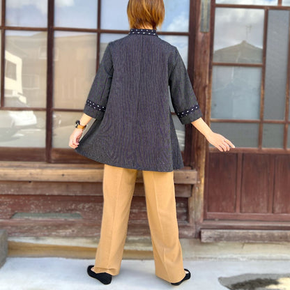 【久留米絣前開きブラウス】１０３８