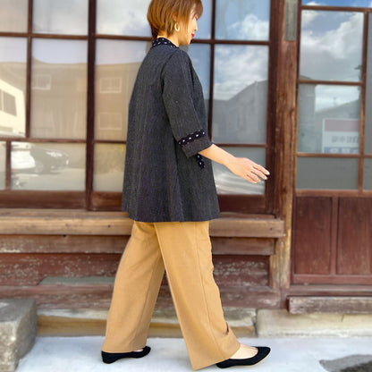 【久留米絣前開きブラウス】１０３８