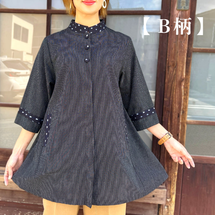 【久留米絣前開きブラウス】１０３８