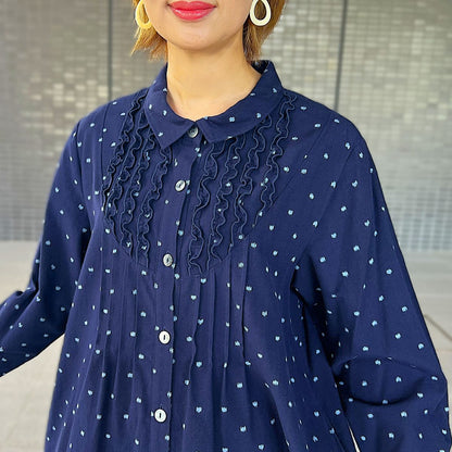 【久留米絣フリルブラウス】 BL-307