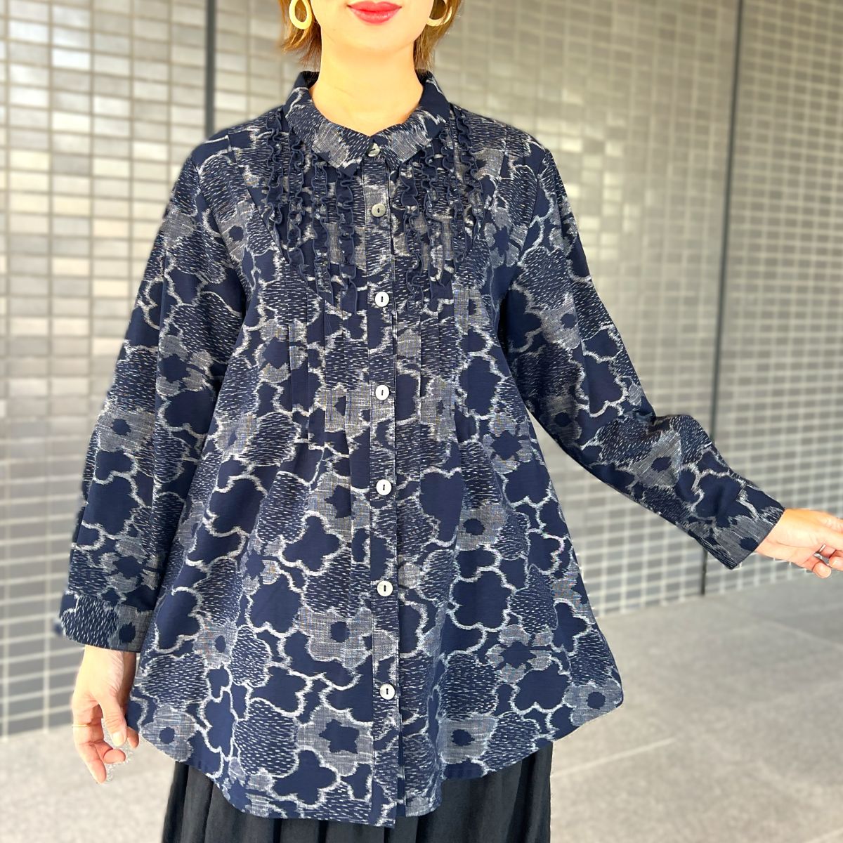 【久留米絣フリルブラウス】 BL-307