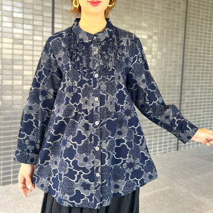 【久留米絣フリルブラウス】 BL-307