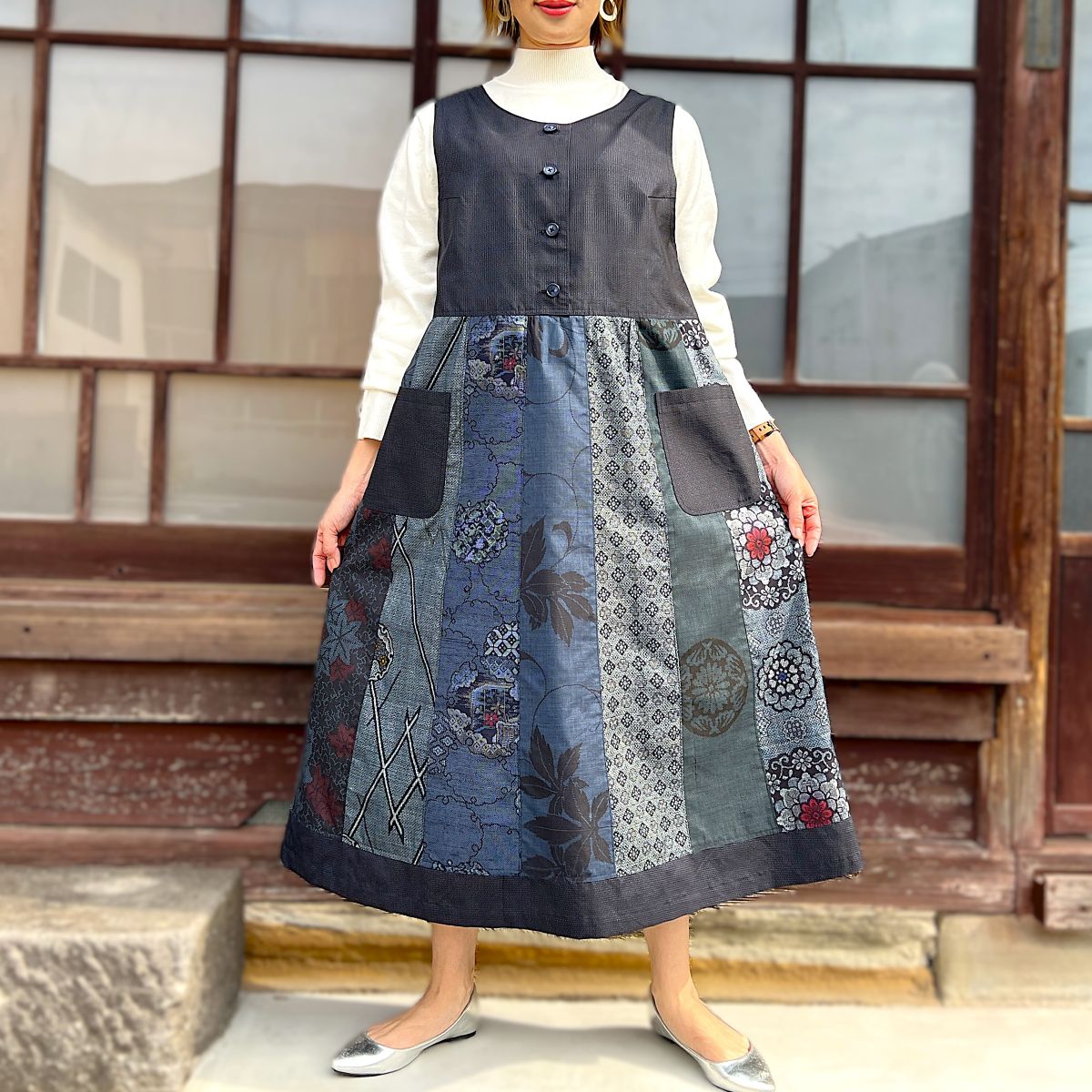 【藍大島紬アレンジジャンパースカート】高木ふくえ作　10.30.2