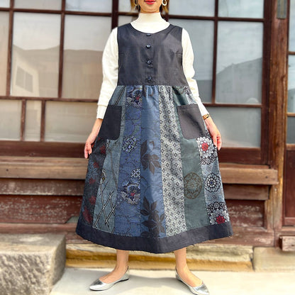 【藍大島紬アレンジジャンパースカート】高木ふくえ作　10.30.2