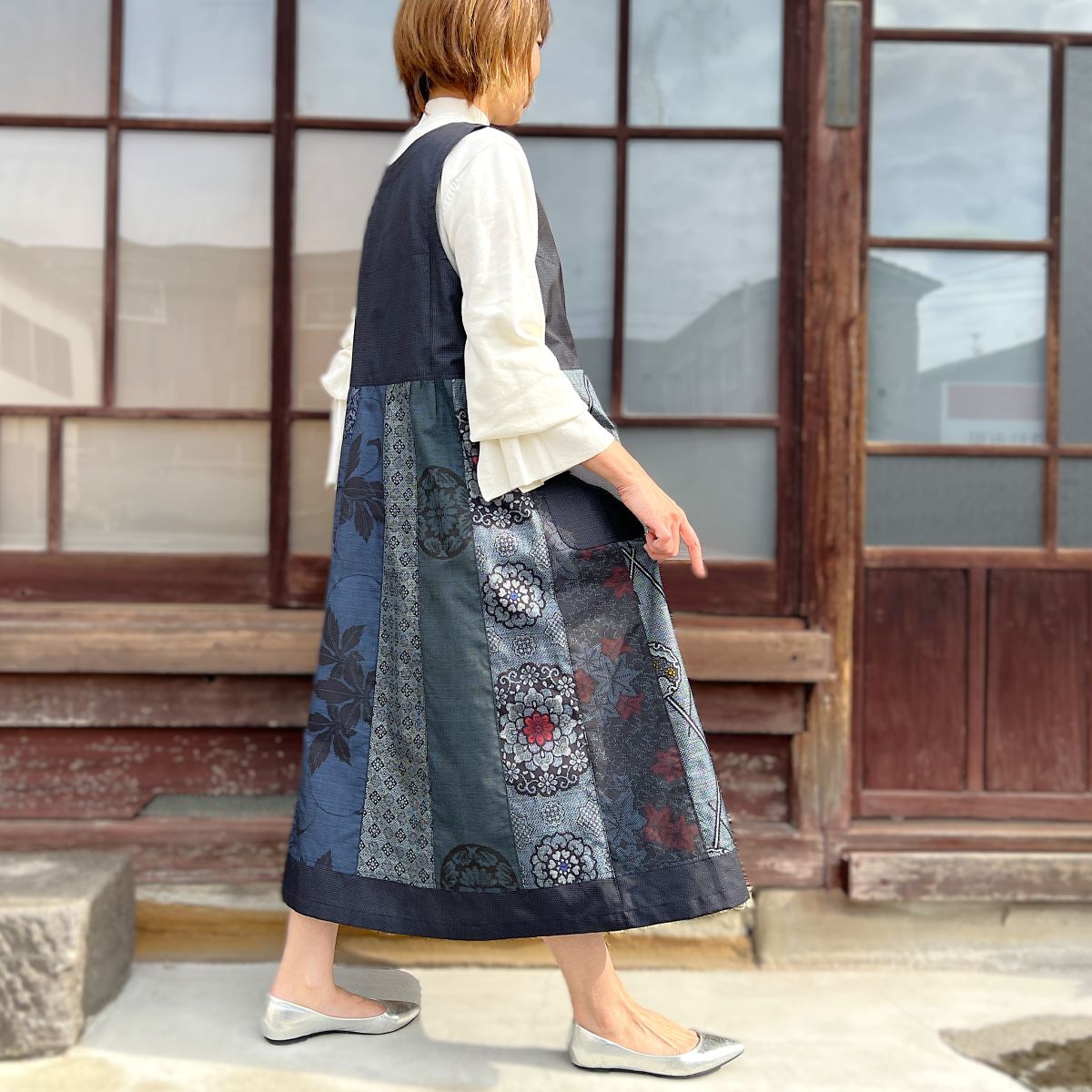 【藍大島紬アレンジジャンパースカート】高木ふくえ作　10.30.2